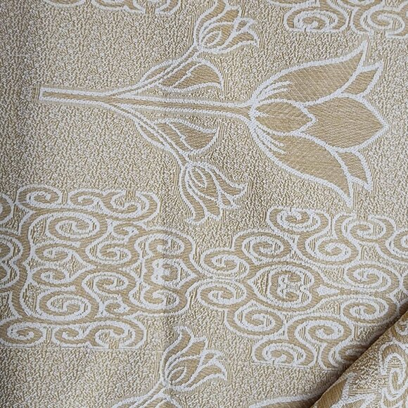 1960s 70s Gold Textured Polyester Upholstery Fabric Tulips 48" W 2yds 12" VTG - Picture 7 of 7